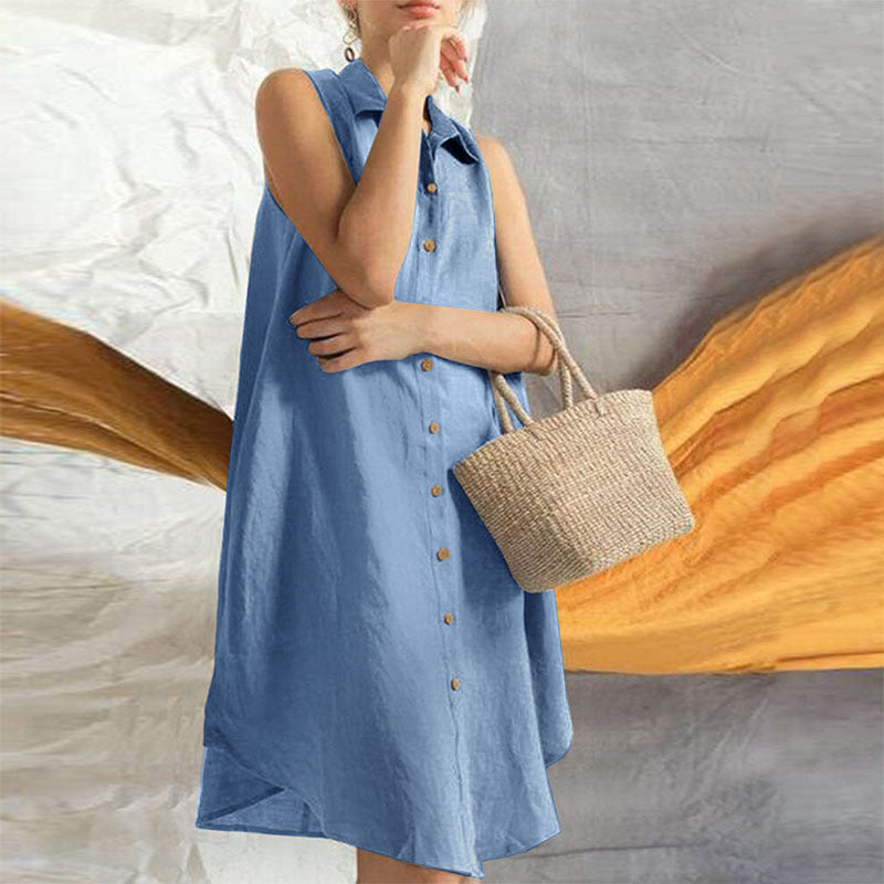 Solid Color Loose Shirt Dress for Women's Fashion