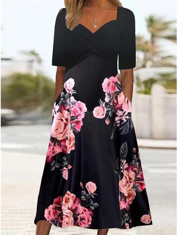 Fashionable and Elegant Butterfly Print Midi Dress for Women