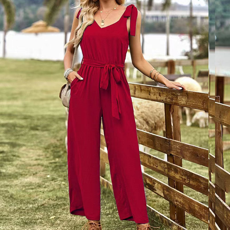 Ladies' Elegant Solid Color Jumpsuit – Sleek and Stylish