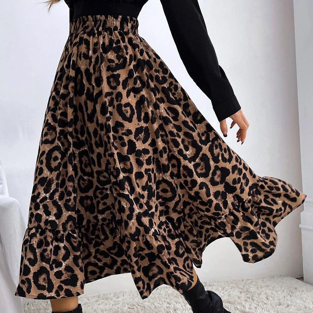 Leopard Print High Waist Skirt for Women