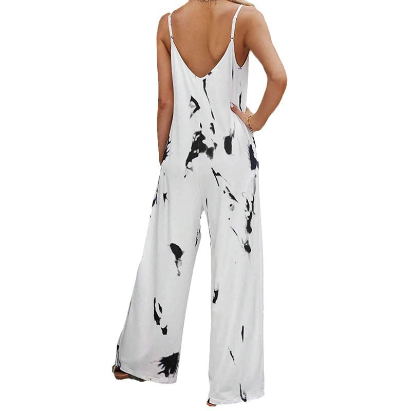 Sling Round Neck Printed Long Jumpsuit