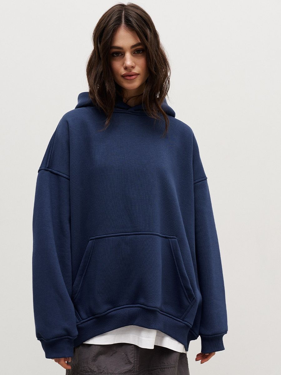 Polar Fleece Hooded Sweater in Street Boyfriend Style with Loose Fit and Pockets