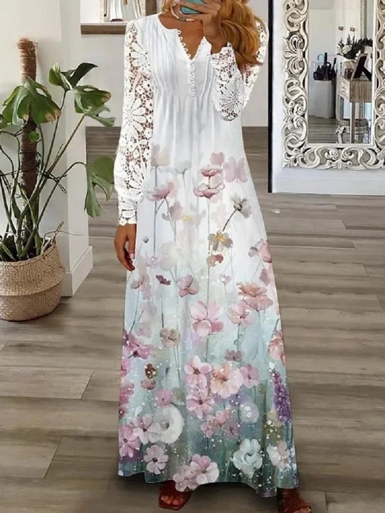 Women's Fashion Dignified Flowers Petal Sleeve Long Sleeve Dress