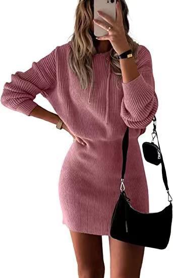 Elegant Knitted Hooded Dress: Women's Fashionable Attire