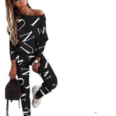 Letter Printing Long-Sleeve Suit for Women