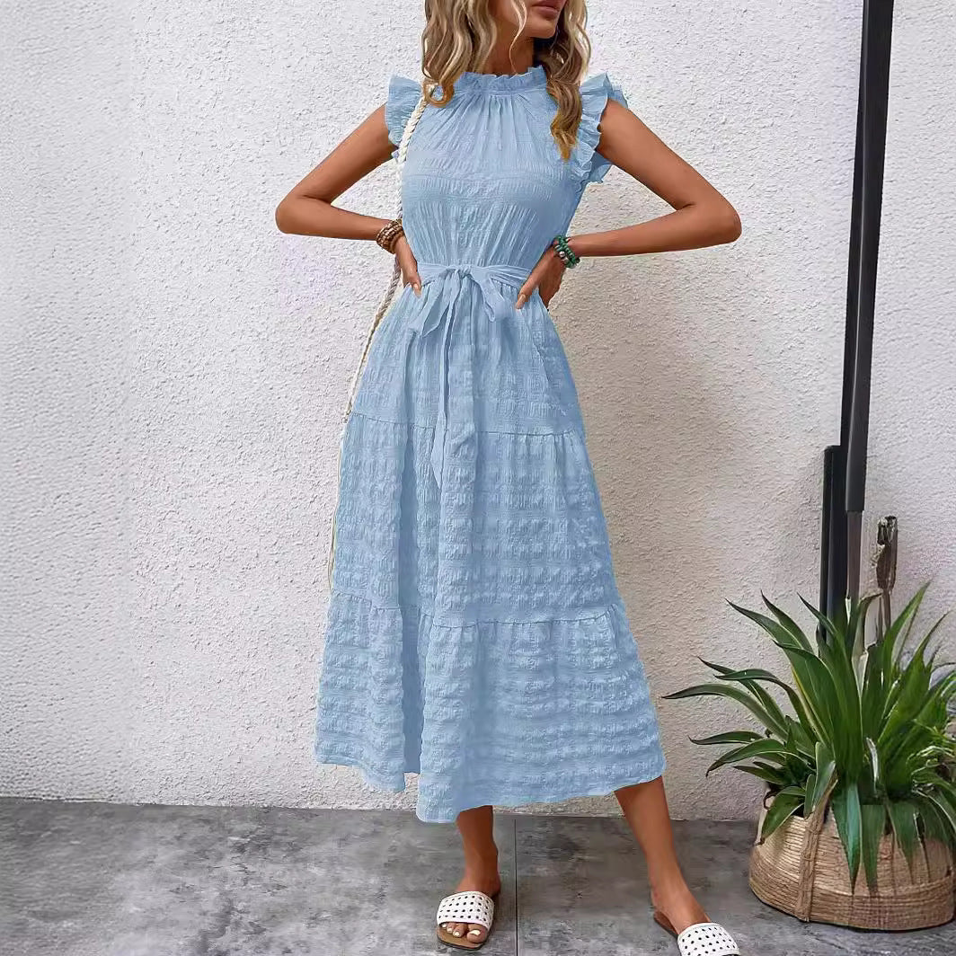 Fashionable Lace-Up Dress with Stringy Selvedge Detail for Women