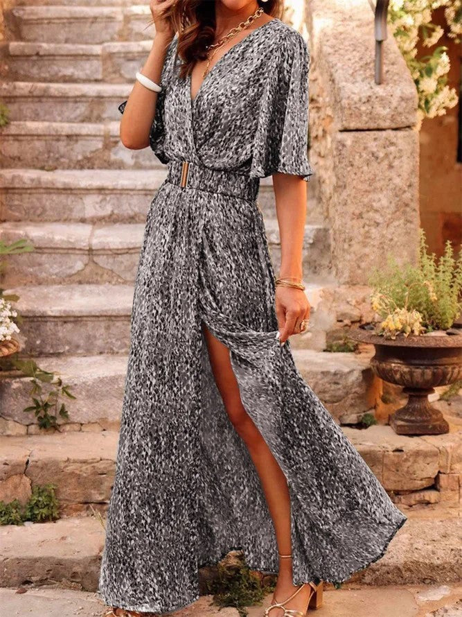 Women's Graceful And Fashionable Slimming Printed Cinched Mid-length Dress