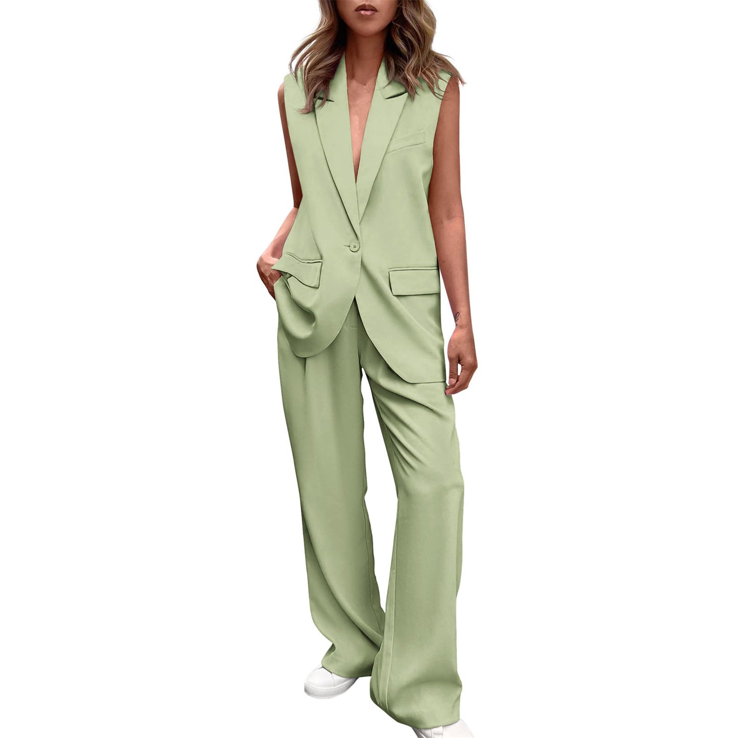 Sleeveless Small Suit and Straight-leg Trousers Suit for Women's Fashion