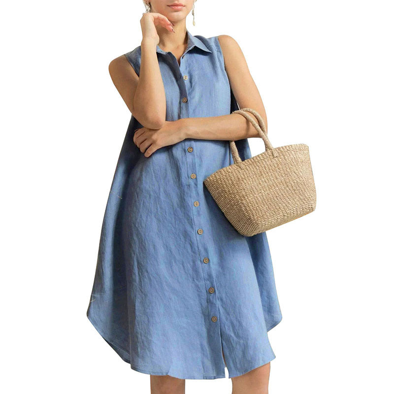 Solid Color Loose Shirt Dress for Women's Fashion