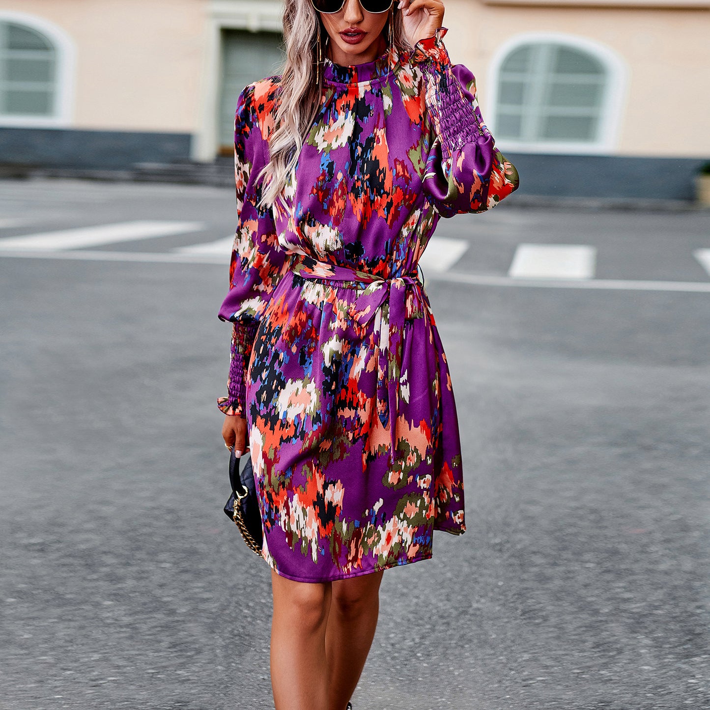 Women's Printed Long Sleeve Dress with a Fashionable and Elegant Temperament