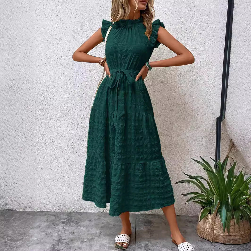 Fashionable Lace-Up Dress with Stringy Selvedge Detail for Women