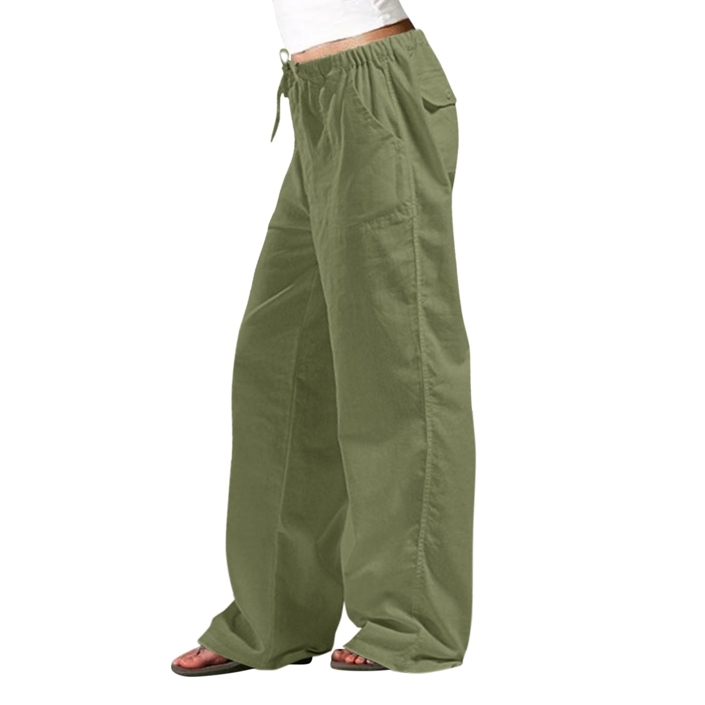 Straight-Leg Trousers with Elastic Waist and Pocket