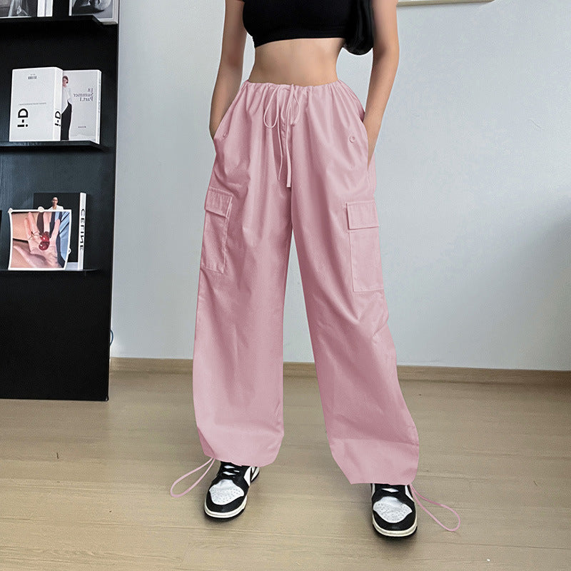 Women's Clothing Wide Leg Loose Plus Size Tether Straight Cargo Pants Women