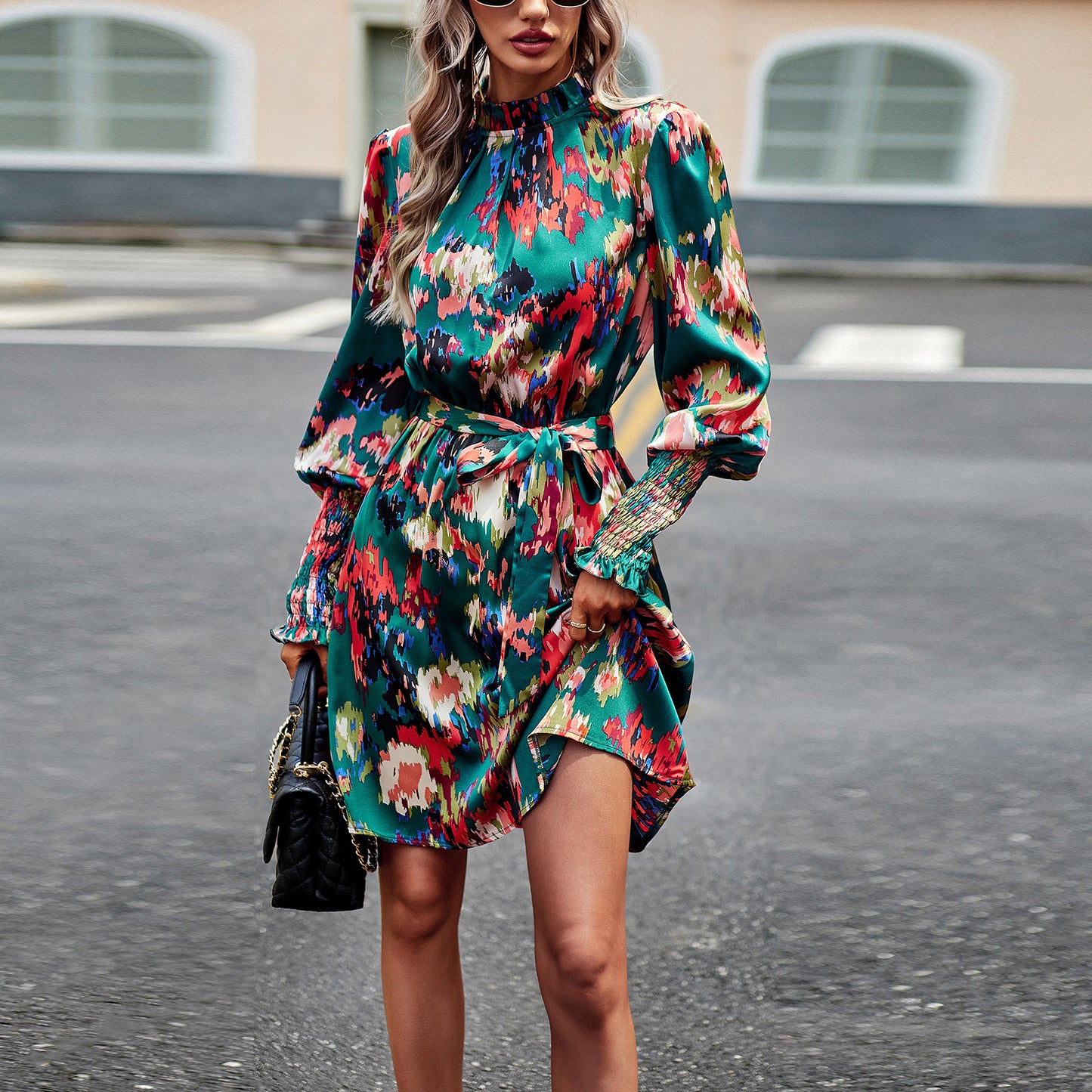 Women's Printed Long Sleeve Dress with a Fashionable and Elegant Temperament