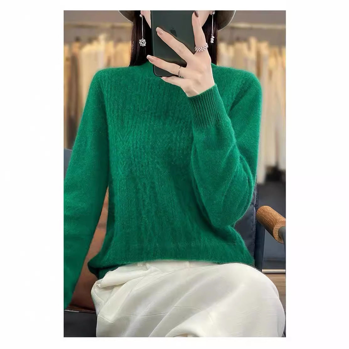 Autumn and Winter Mock Neck Pullover Sweater – Fashionable Solid Color