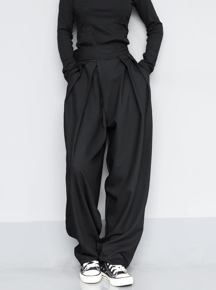 Black Draped Suit with Casual Wide-Leg Pants