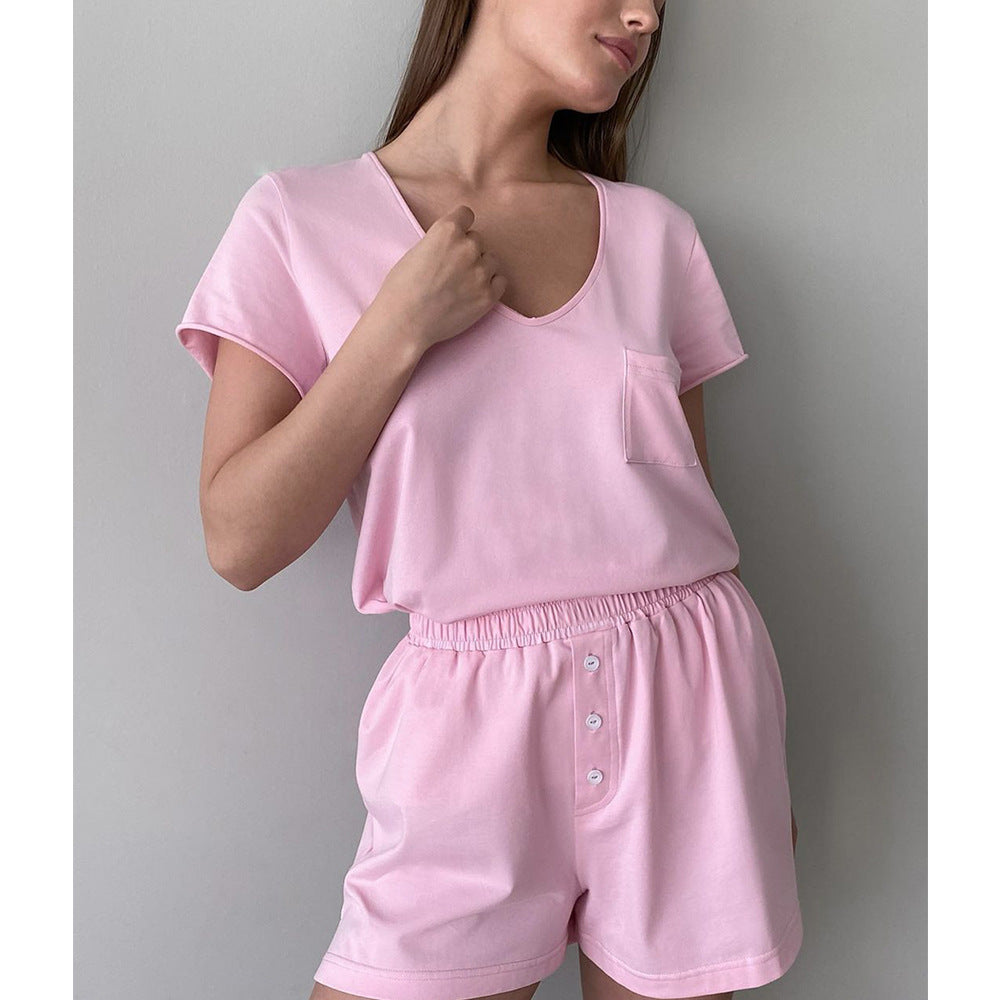 Stylish Casual V-Neck Pajama Set with Shorts, Perfect for Women's Fashion and Comfort