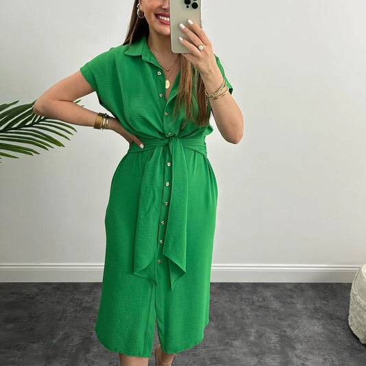 Summer New Women's Single-breasted Waist Shirt Dress