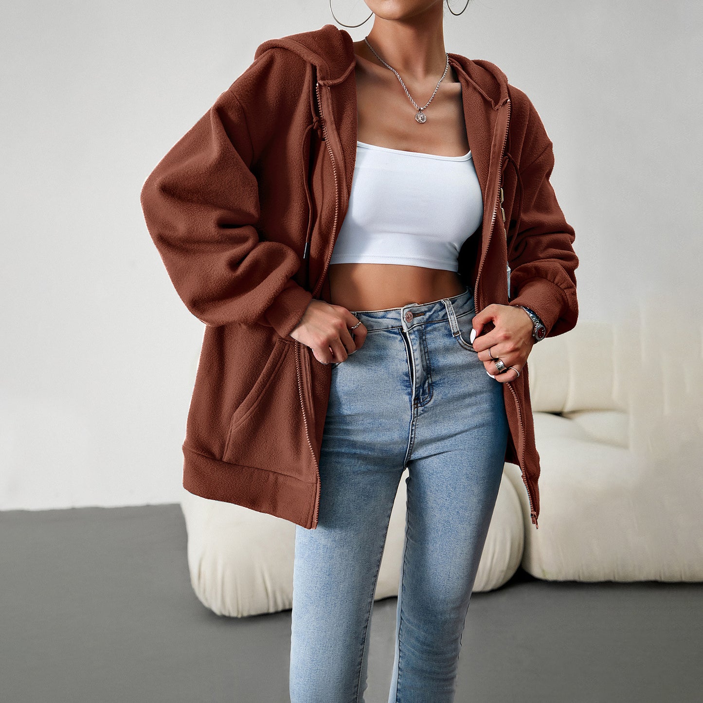 Women's Fashion Hooded Cardigan Coat: Loose and Casual Sweater