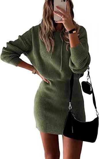 Elegant Knitted Hooded Dress: Women's Fashionable Attire