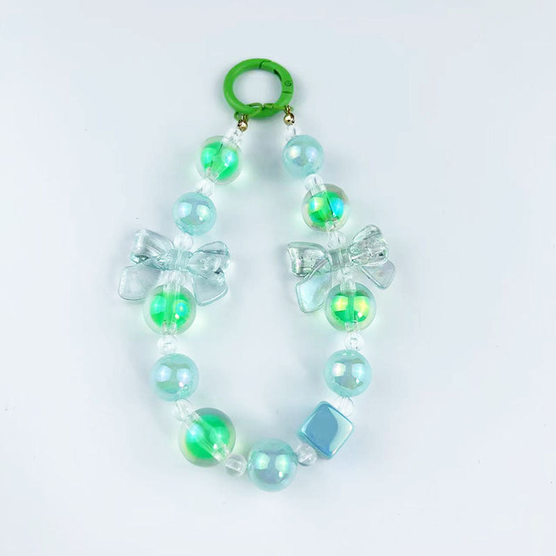 Colorful Acrylic Beads Mobile Phone Charm Keychain with Bow and Luminous Effect