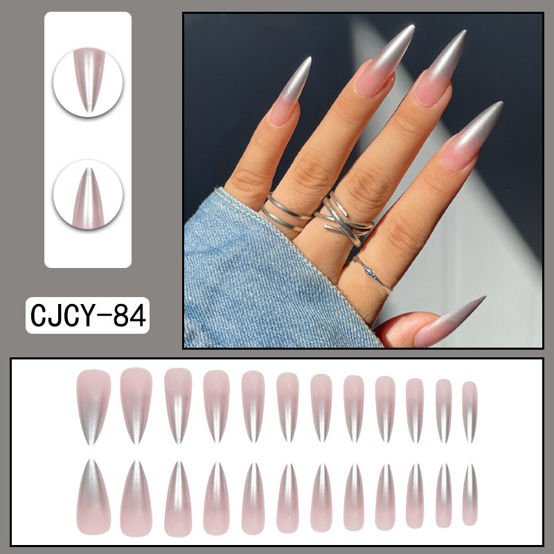 Wear Nail Long Pointed Nail Blooming Gradient Electroplating Nail Patch