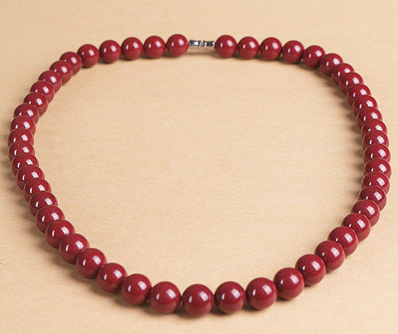 Natural Raw Ore Cinnabar Round Beads Necklace