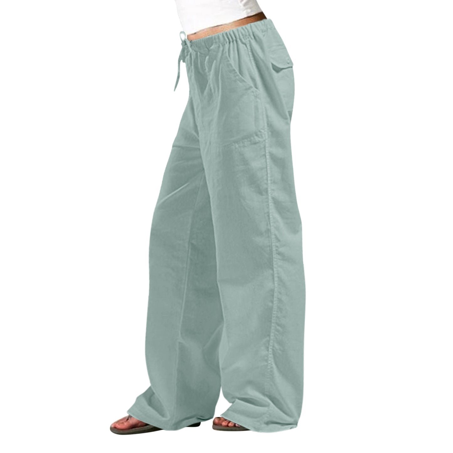 Straight-Leg Trousers with Elastic Waist and Pocket