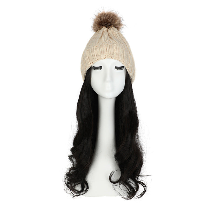 Women's Hat Wig Detachable Woolen Cap