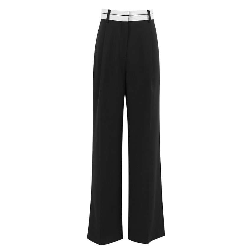 Fashionable Simple Contrast Color Wide-Leg Pants