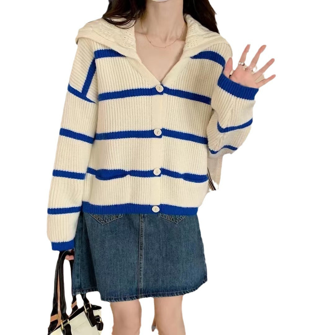 Loose Striped Cardigan – Women's Retro Lazy Sweater Coat