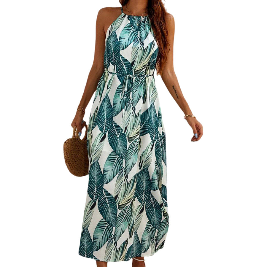 Bohemian Sleeveless Halter Dress: Vacation Casual Style