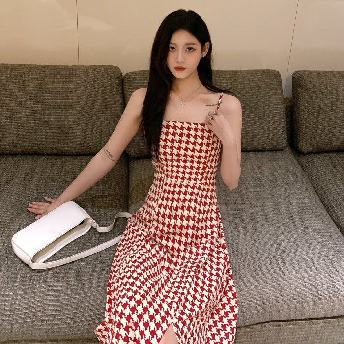 Plaid Suspenders Dress Summer Women's Waist Slimming