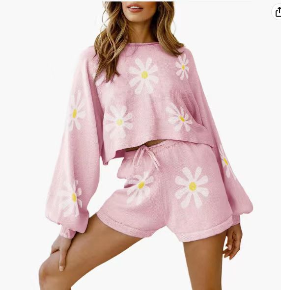 Fashionable Solid Color Waffle Knitted Pajama Set for Women