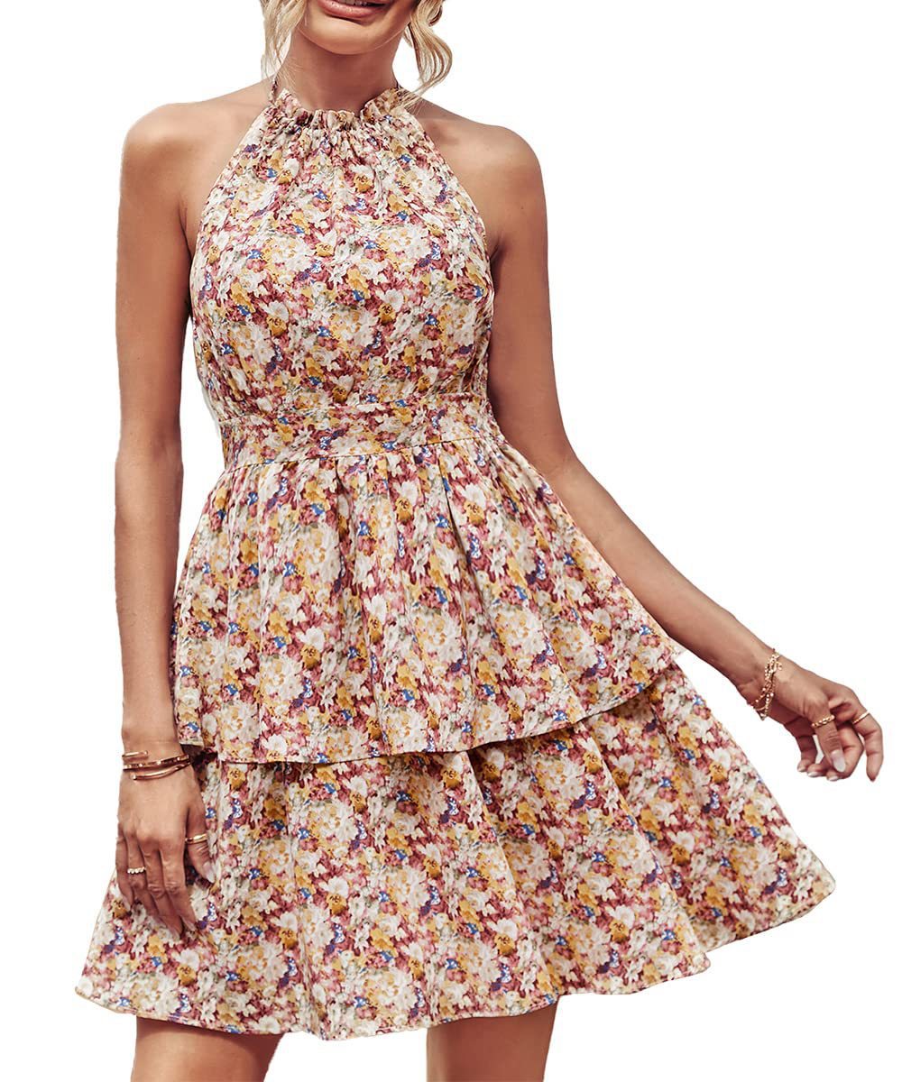 Fashionable Sleeveless Halter Dress with Printed Design for Women