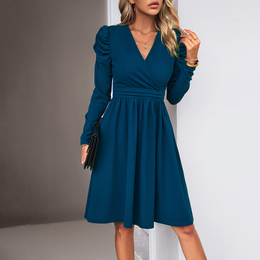 Elegant V-neck Long-sleeve Dress for Women's Fashion