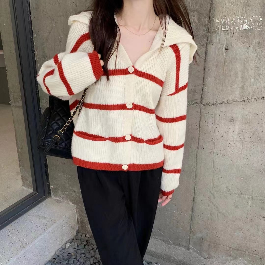 Loose Striped Cardigan – Women's Retro Lazy Sweater Coat