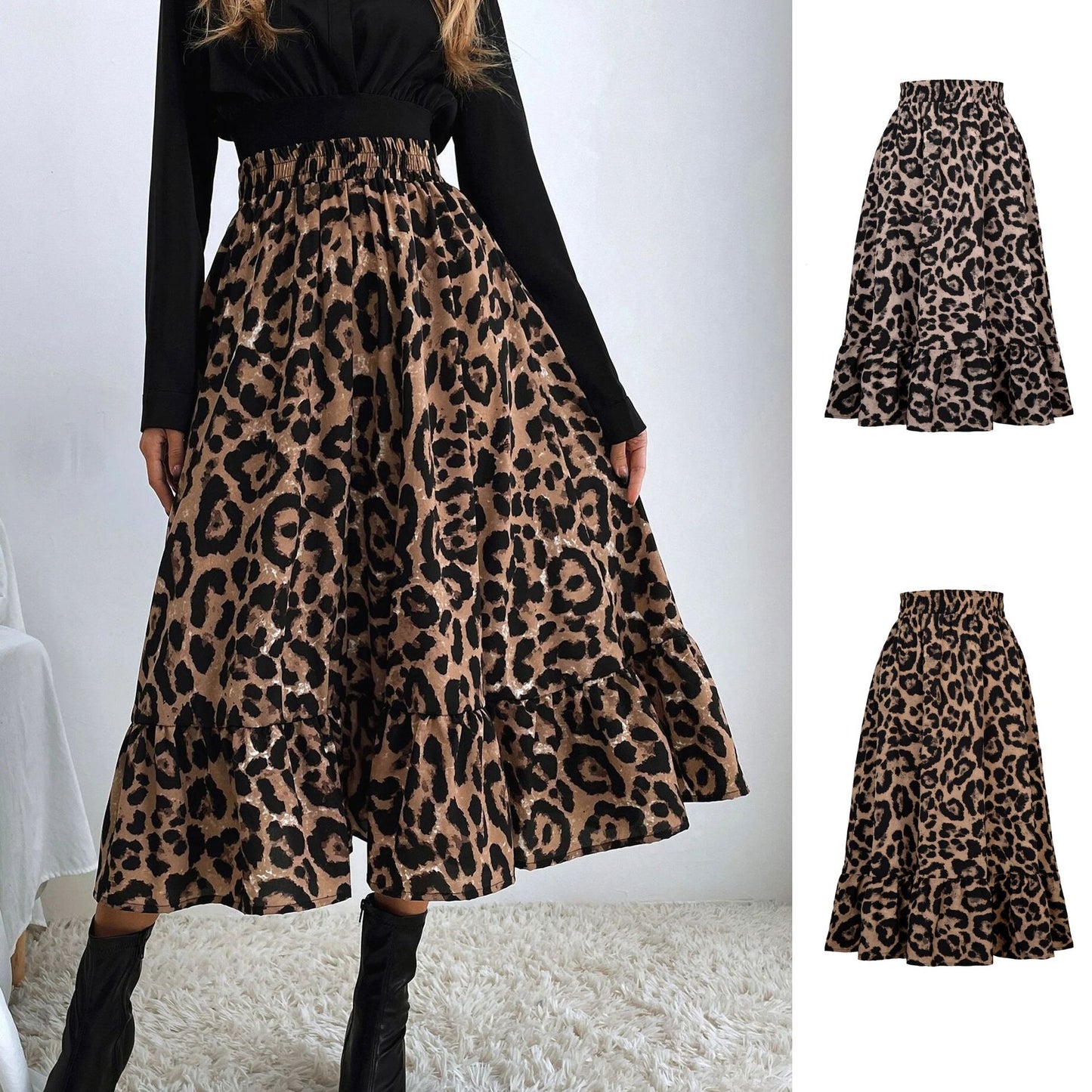 Leopard Print High Waist Skirt for Women