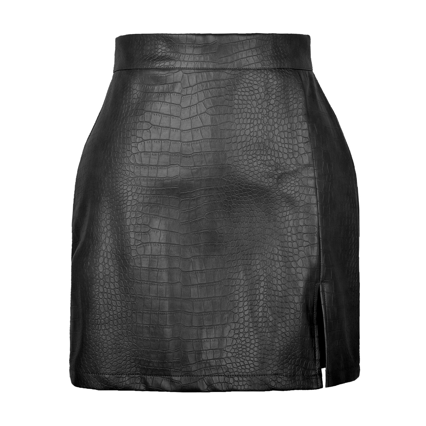 Fashionable PU Leather Skirt with Side-Slit