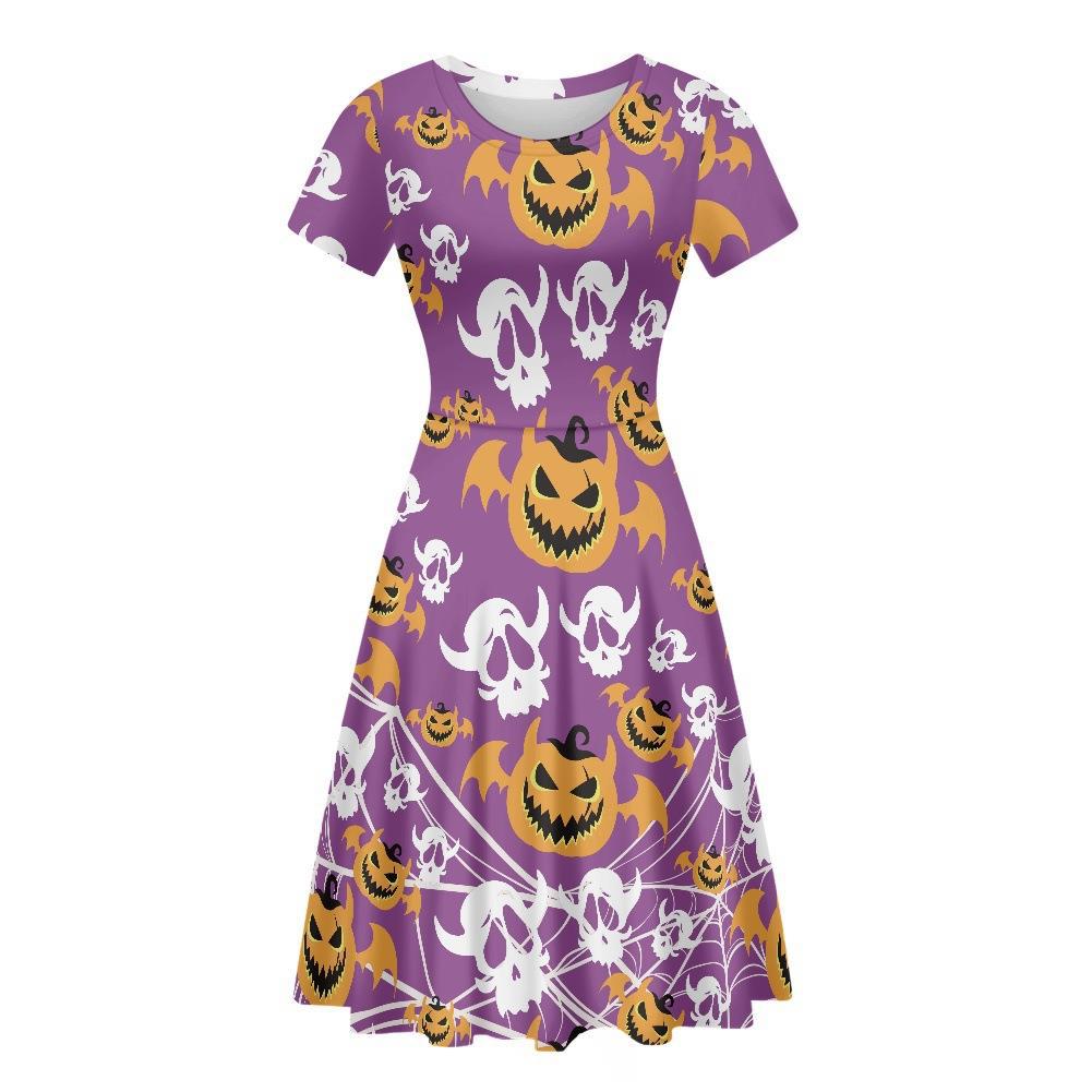 Halloween Dress with Spider, Grimace, and Pumpkin Print for Women