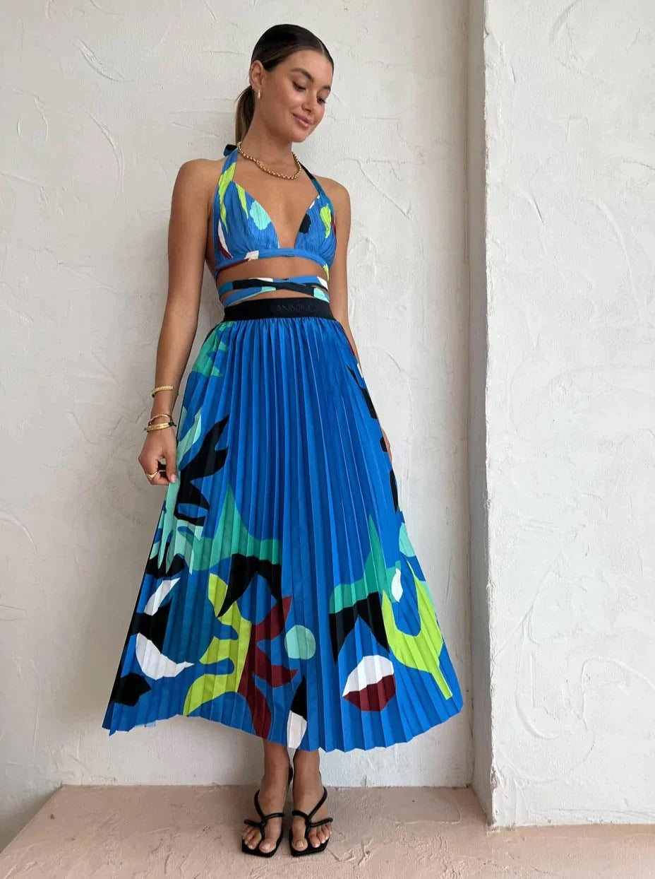 Women's Printed Pleated All-match Suit Skirt