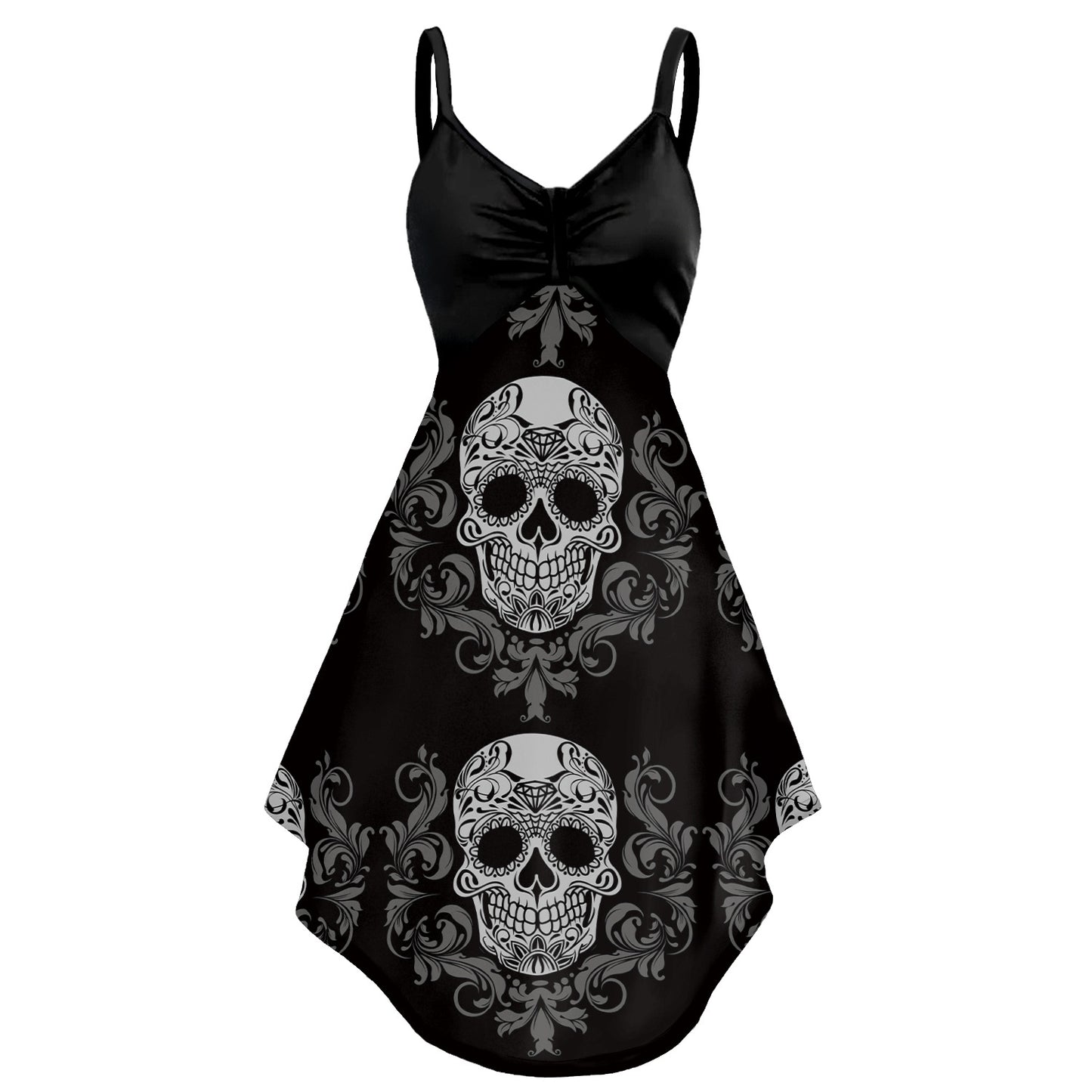 Celebrate Halloween in Style with a Skull Head Printed Slip Dress for Women