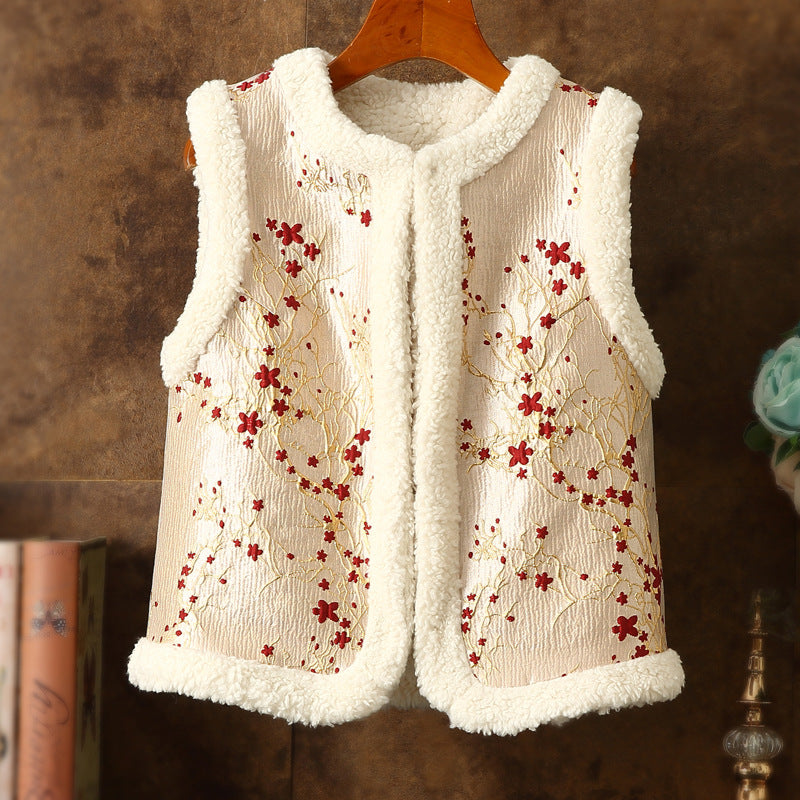 Round Neck Circle Lamb Plush Thickened Warm Cardigan