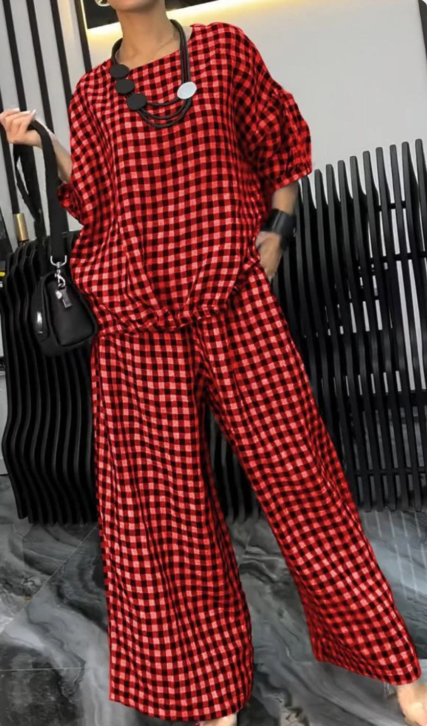 Women's Elastic Drawstring Wide-Leg Pants Suit