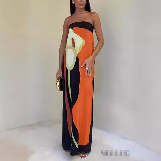 Women's Casual Fashion Avocado Print Tube Top Dress