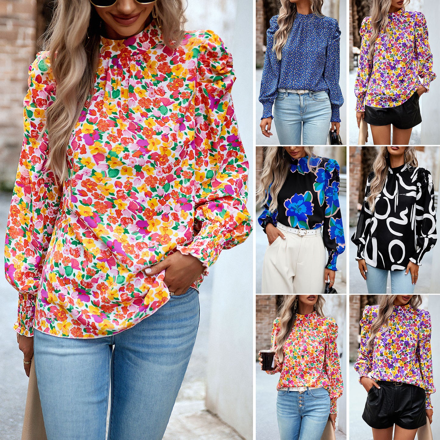 Stylish Women's Round Neck Long Sleeve Shirt with a Fashionable Print