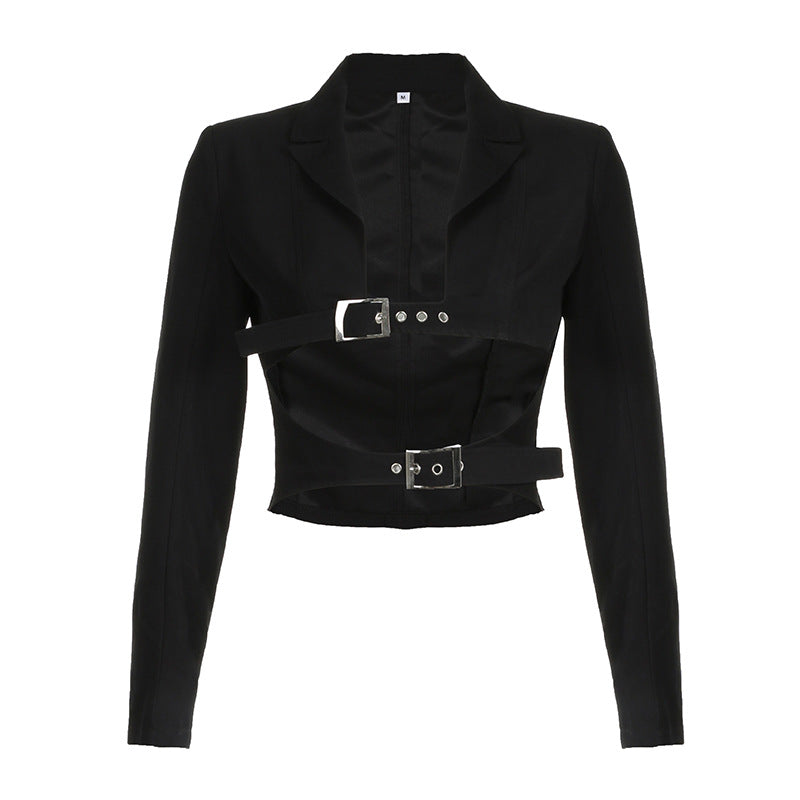 Lapel Slim Fit Midriff-baring Suit Jacket For Women