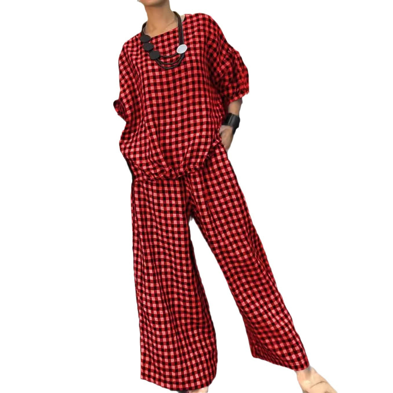 Women's Elastic Drawstring Wide-Leg Pants Suit