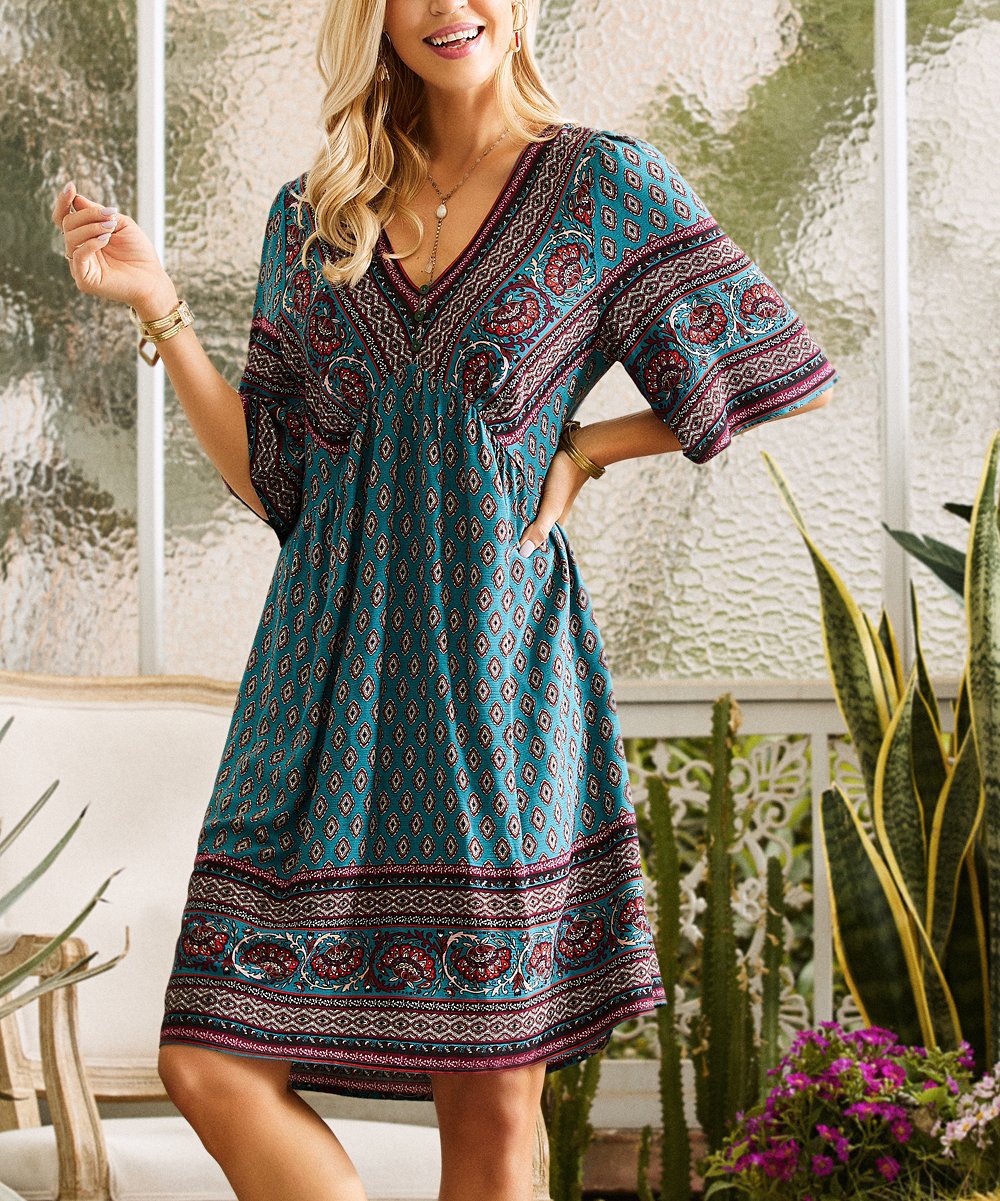 Vibrant Summer V-neck Floral Print Bohemian Beach Dress for Casual Holidays