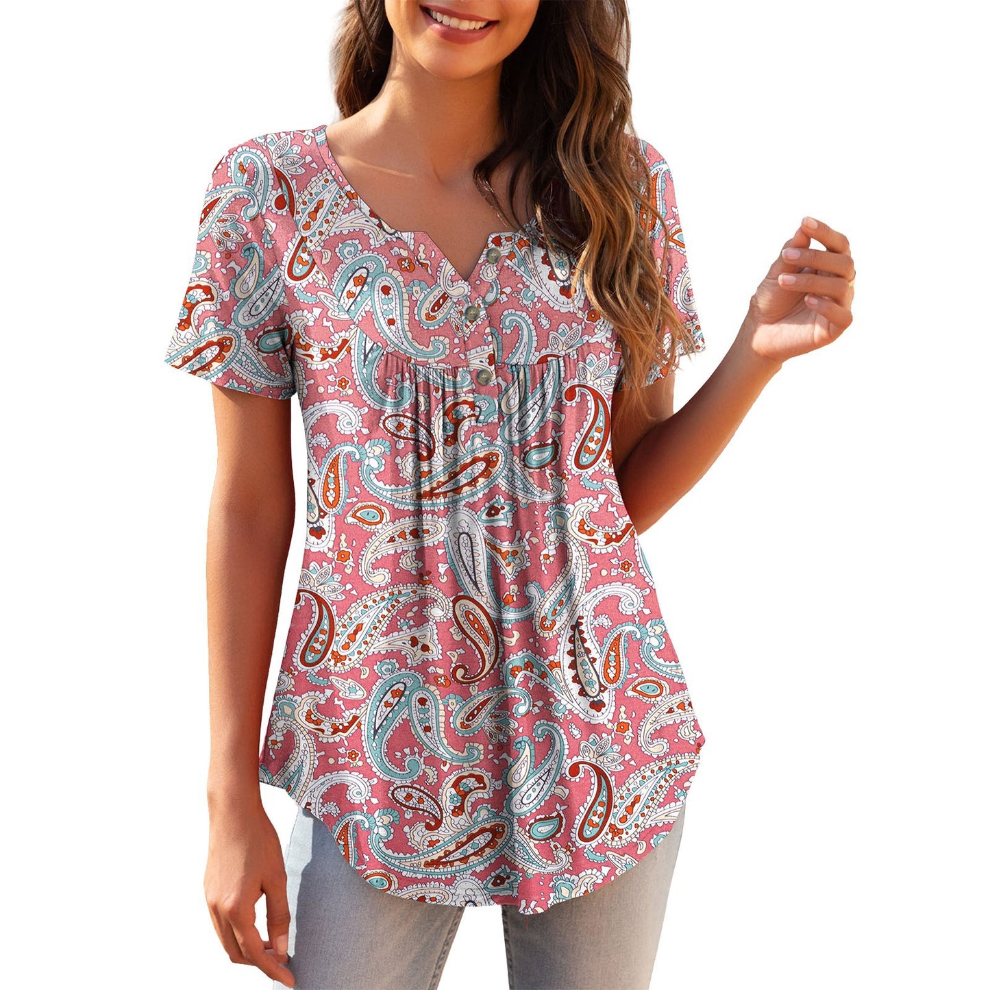 Button-Up Loose T-Shirt Top for Versatile Outfits